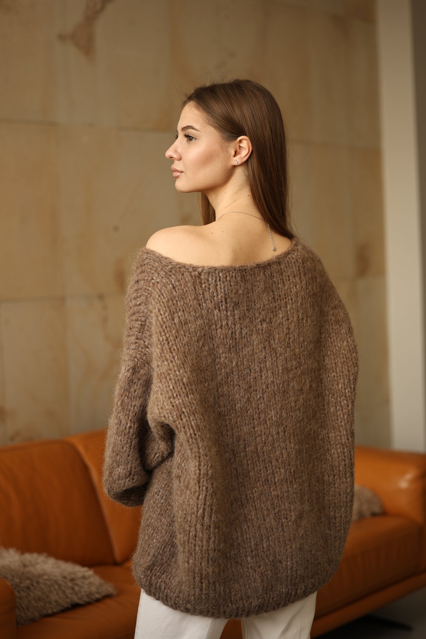 Handmade Alpaca Pullover With a Soft Earthy Tone and Elegant V-neckline