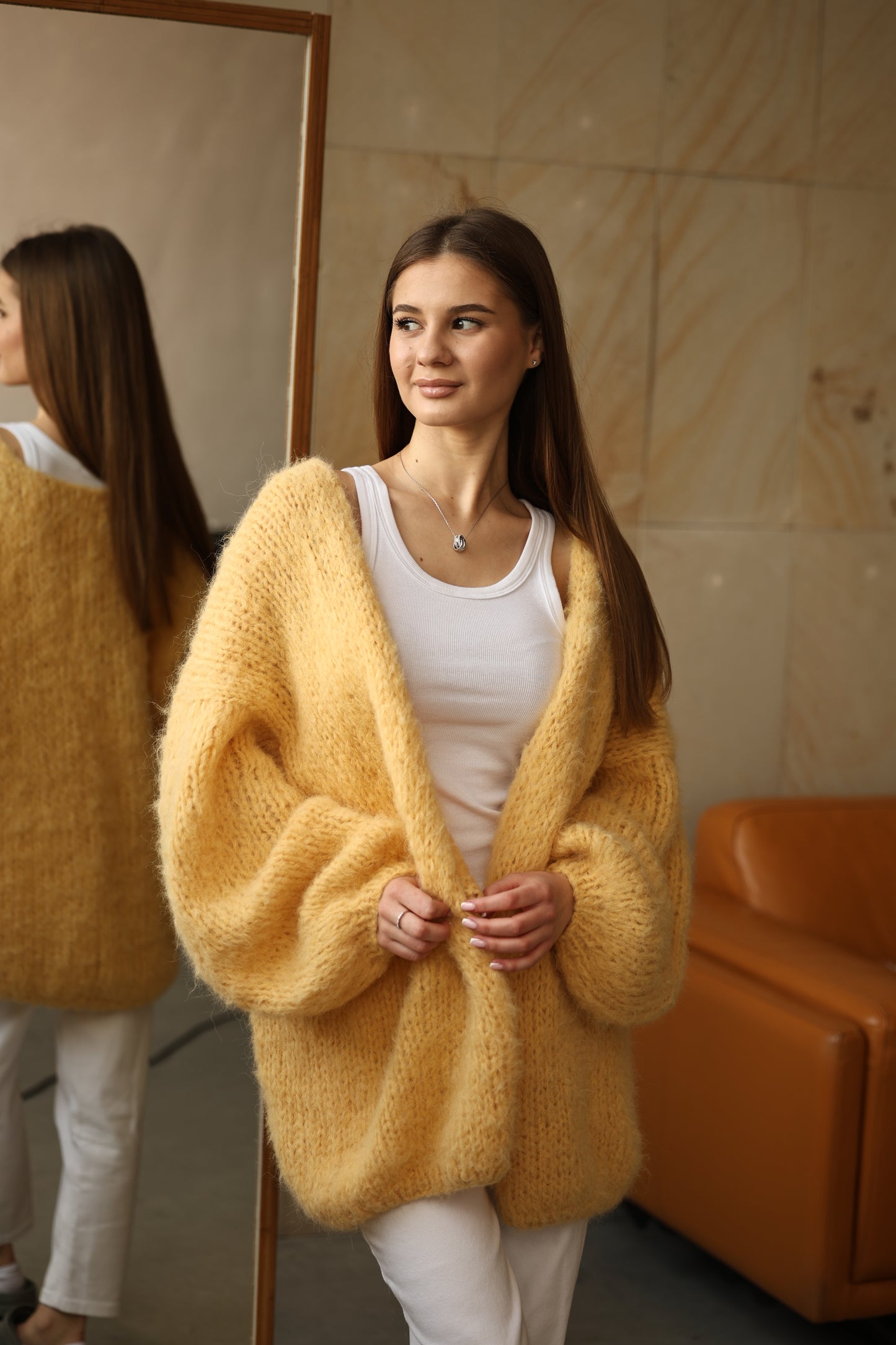 Handmade Oversized Cardigan in a Yellow Alpaca-Wool Blend
