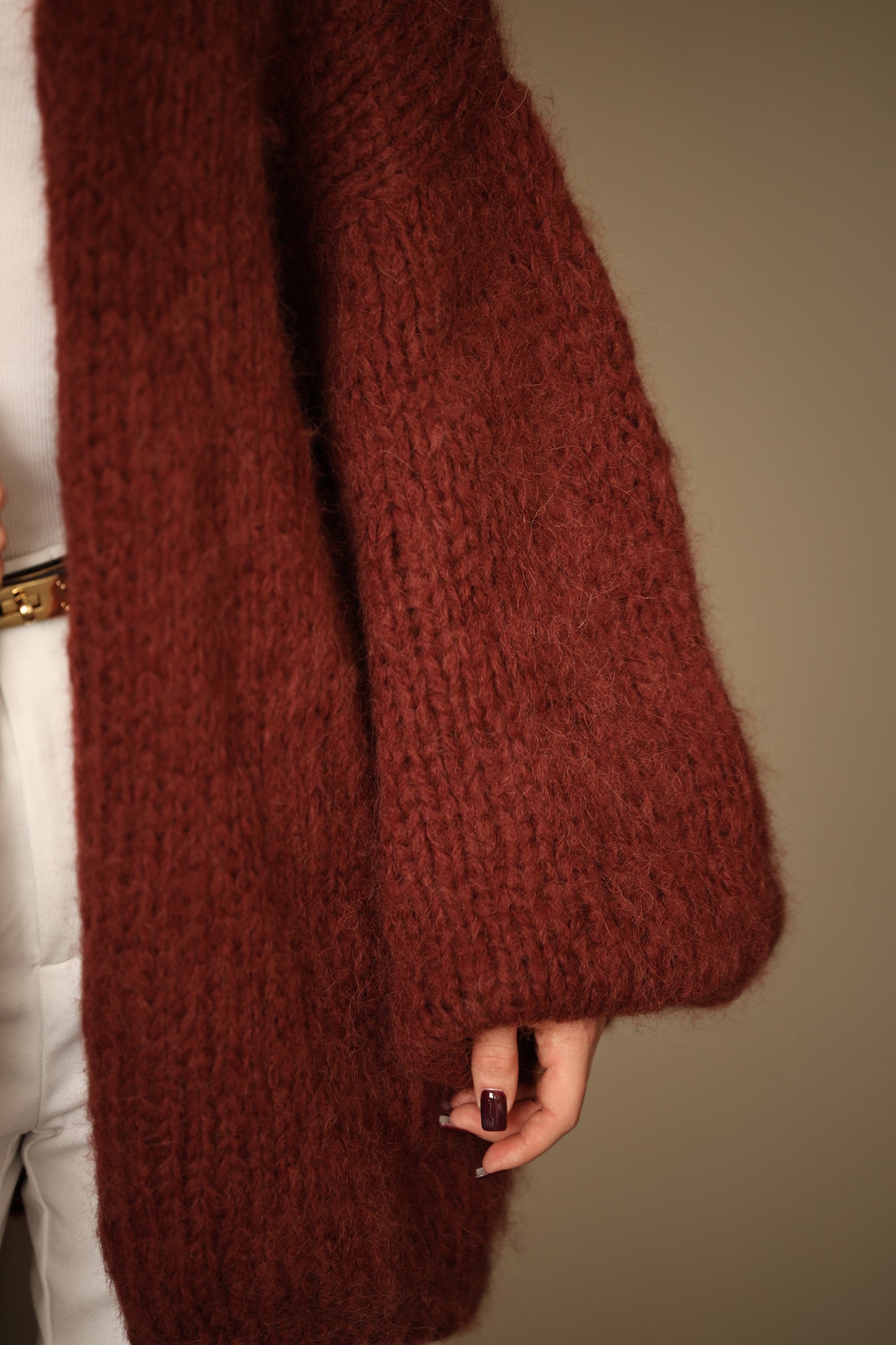 Handmade Oversized Alpaca Wool Cardigan in Terracotta Red