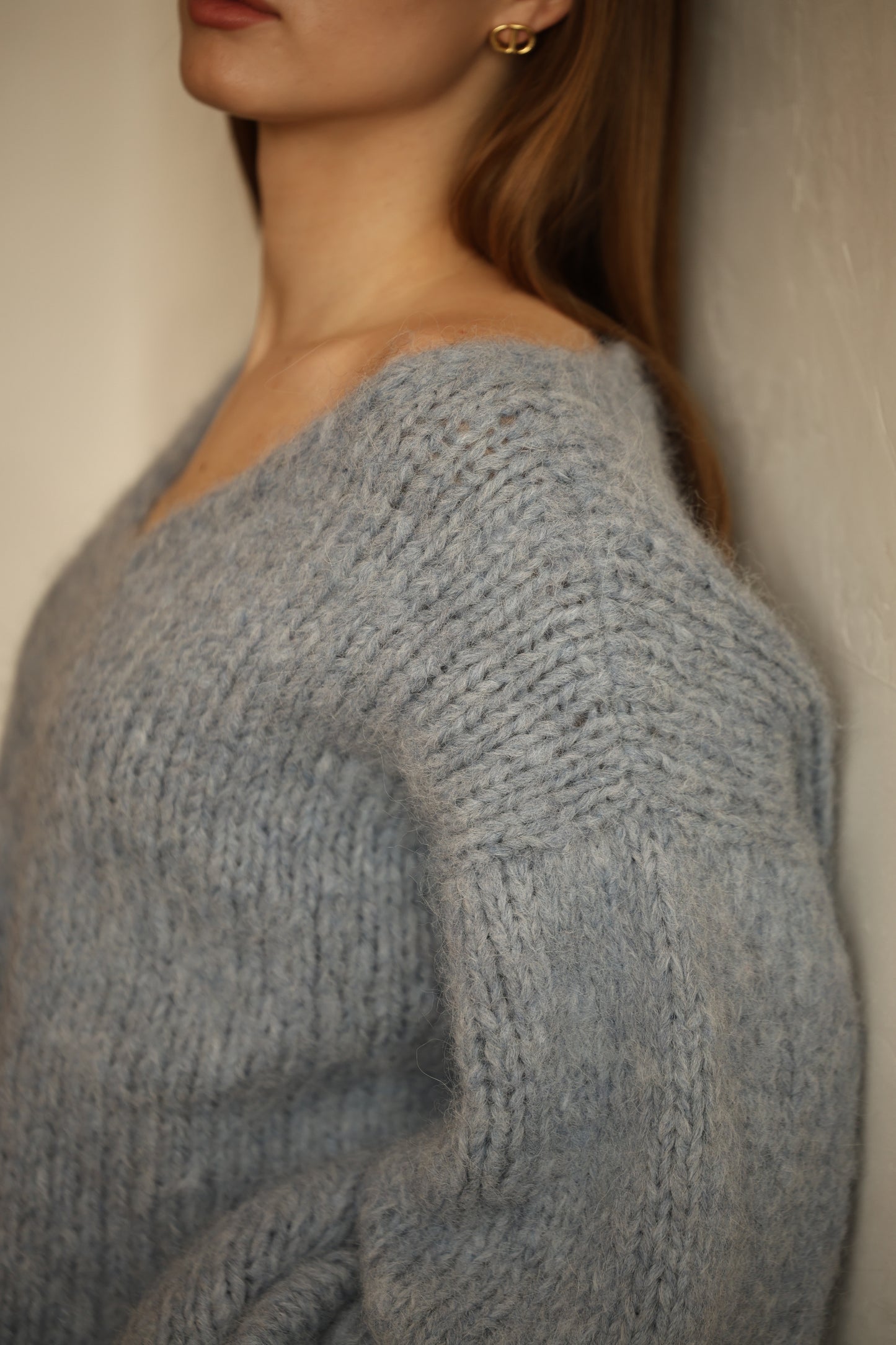 Luxurious Handmade Women’s Oversized V-Neck Sweater in Cloud Blue