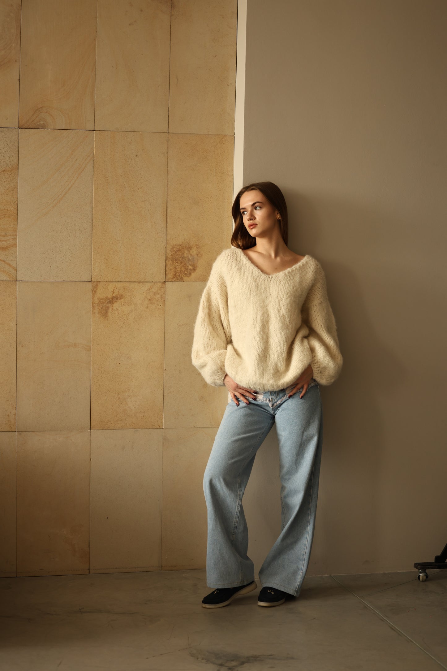 Handmade Cream Sweater in Alpaca and Wool