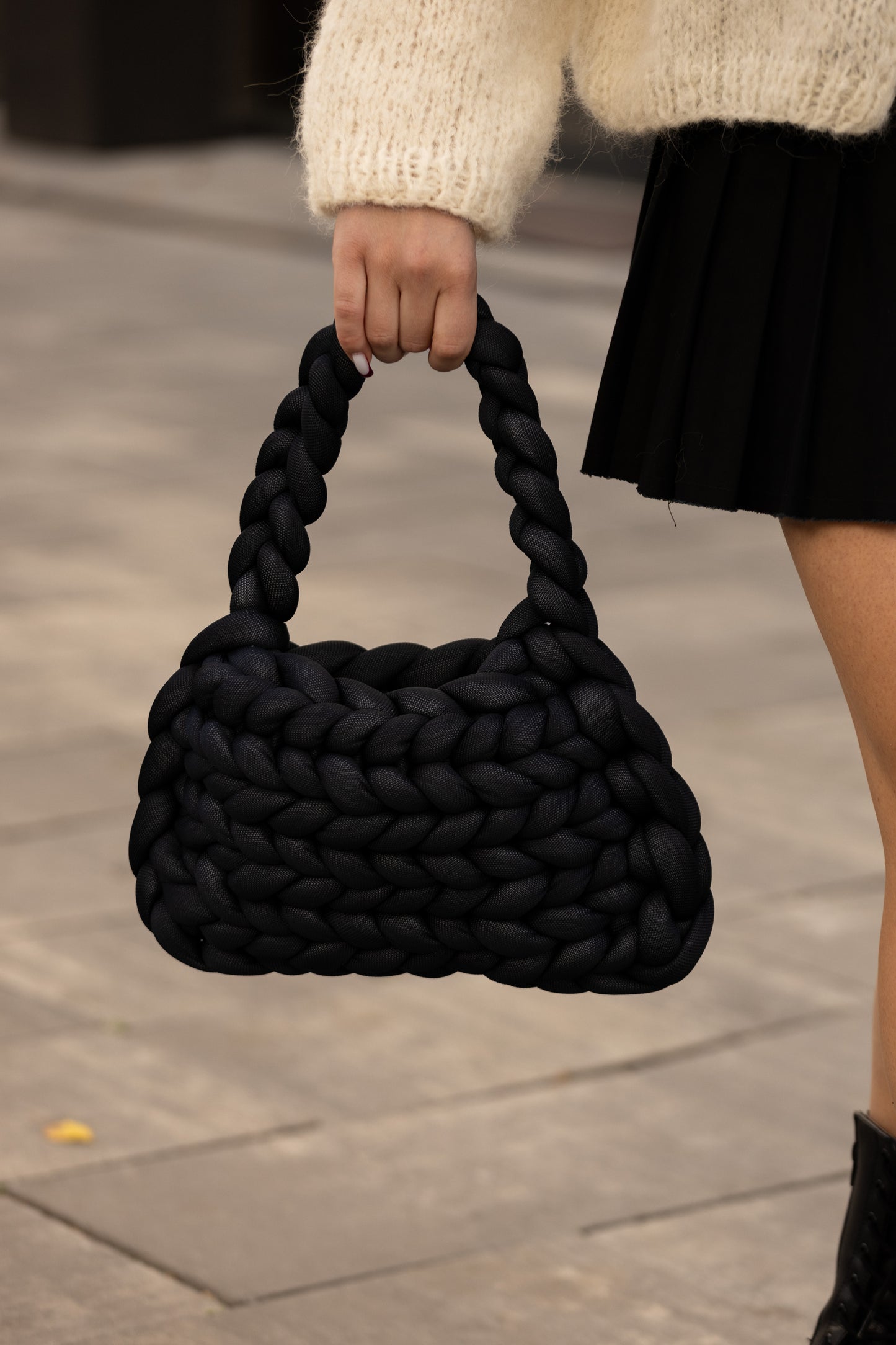 Handmade Black Chunky Handwoven Bag