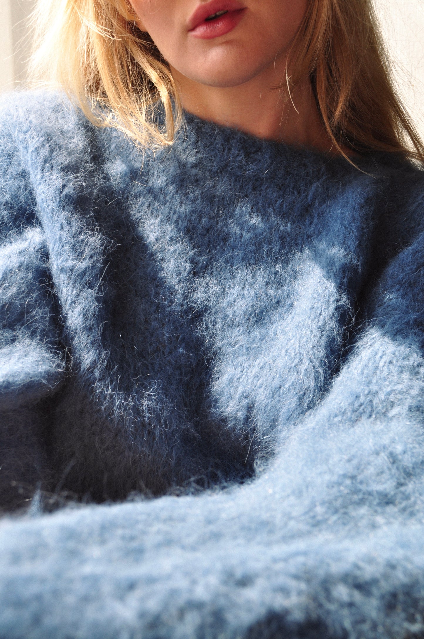 Women's Luxury Handmade Blue Alpaca Wool Pullover