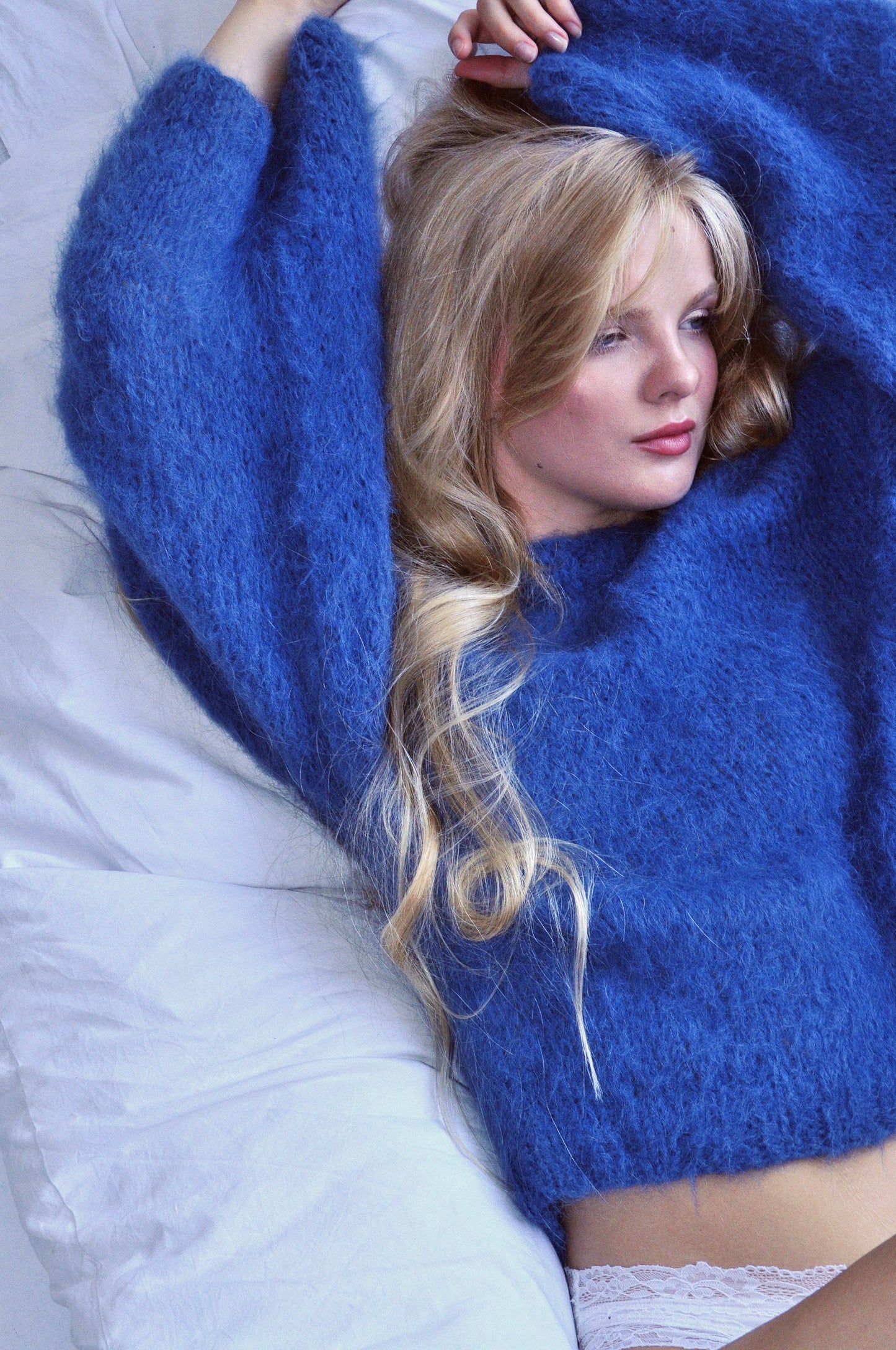 Women's Luxury Handmade Blue Alpaca Wool Pullover