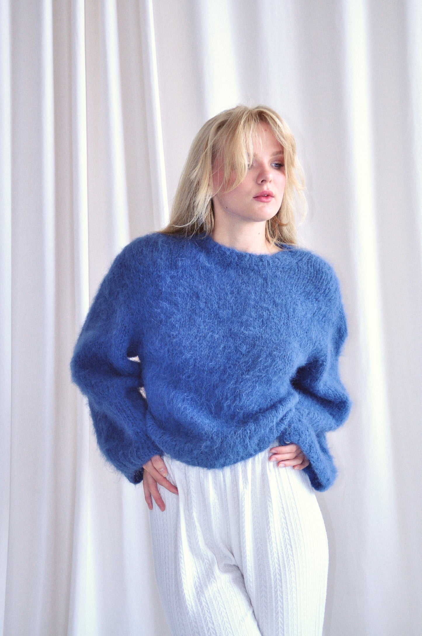 Women's Luxury Handmade Blue Alpaca Wool Pullover