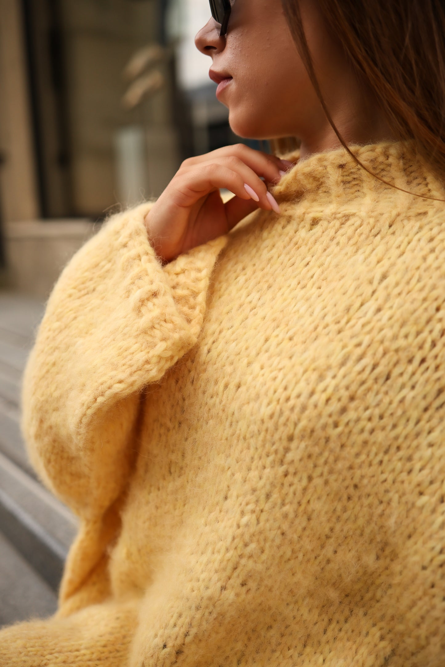 Chic Yellow Hand-Knitted Oversized Balloon Sleeve Sweater