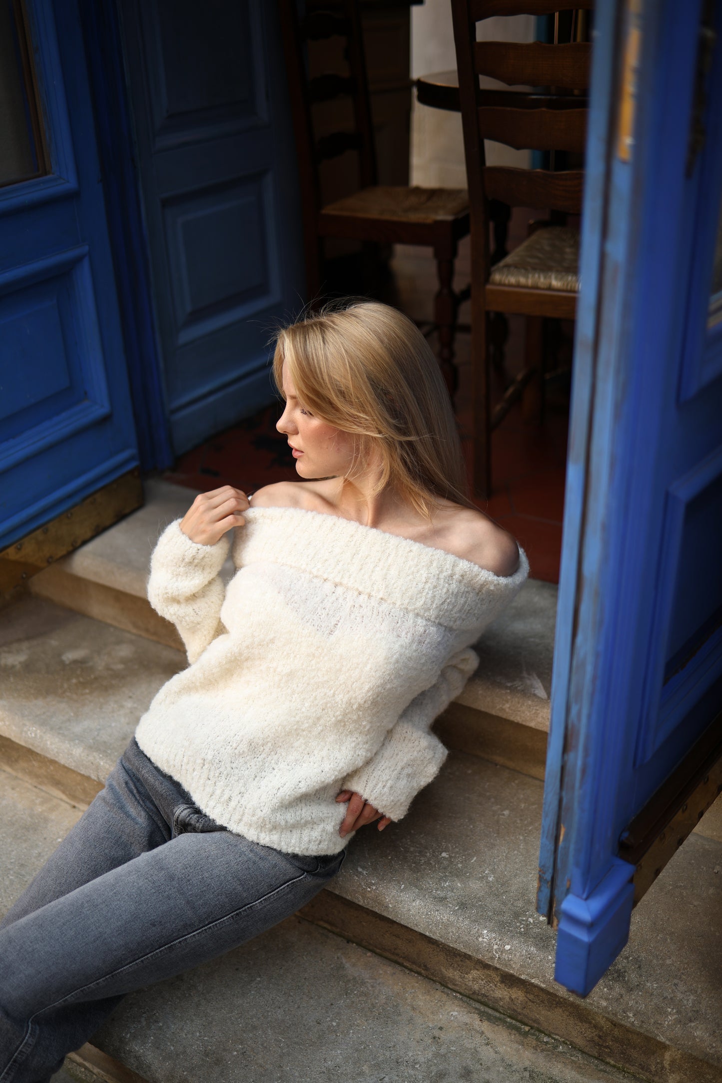 Handmade Women's Luxury Cream Off-the-Shoulder Alpaca Pullover