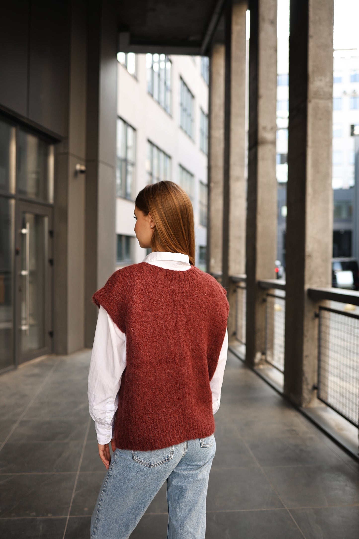 Women's Burgundy Handmade Alpaca Wool V-Neck Vest