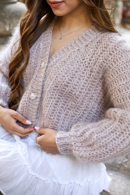 Elegant Handmade Women's Beige Mohair Cardigan