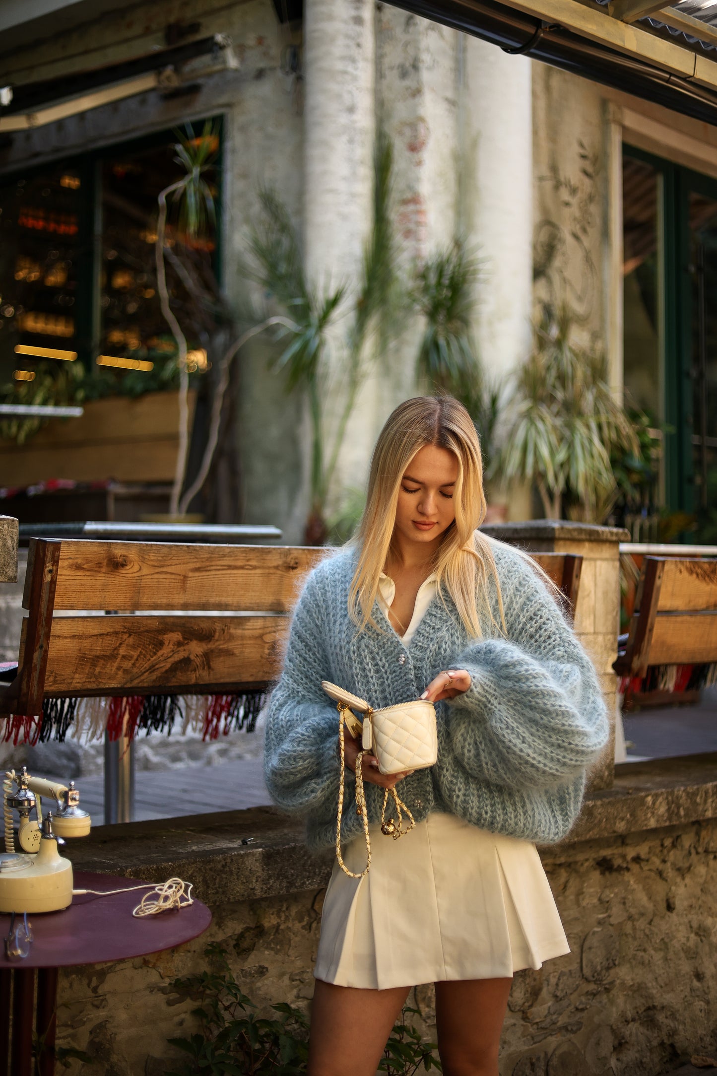 Elegant Handmade Women's Blue Mohair Cardigan