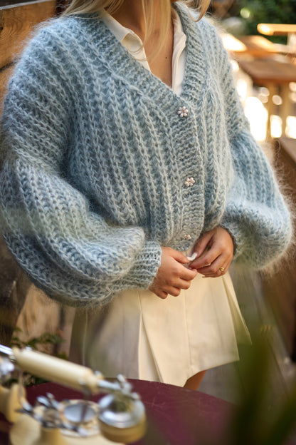 Elegant Handmade Women's Blue Mohair Cardigan