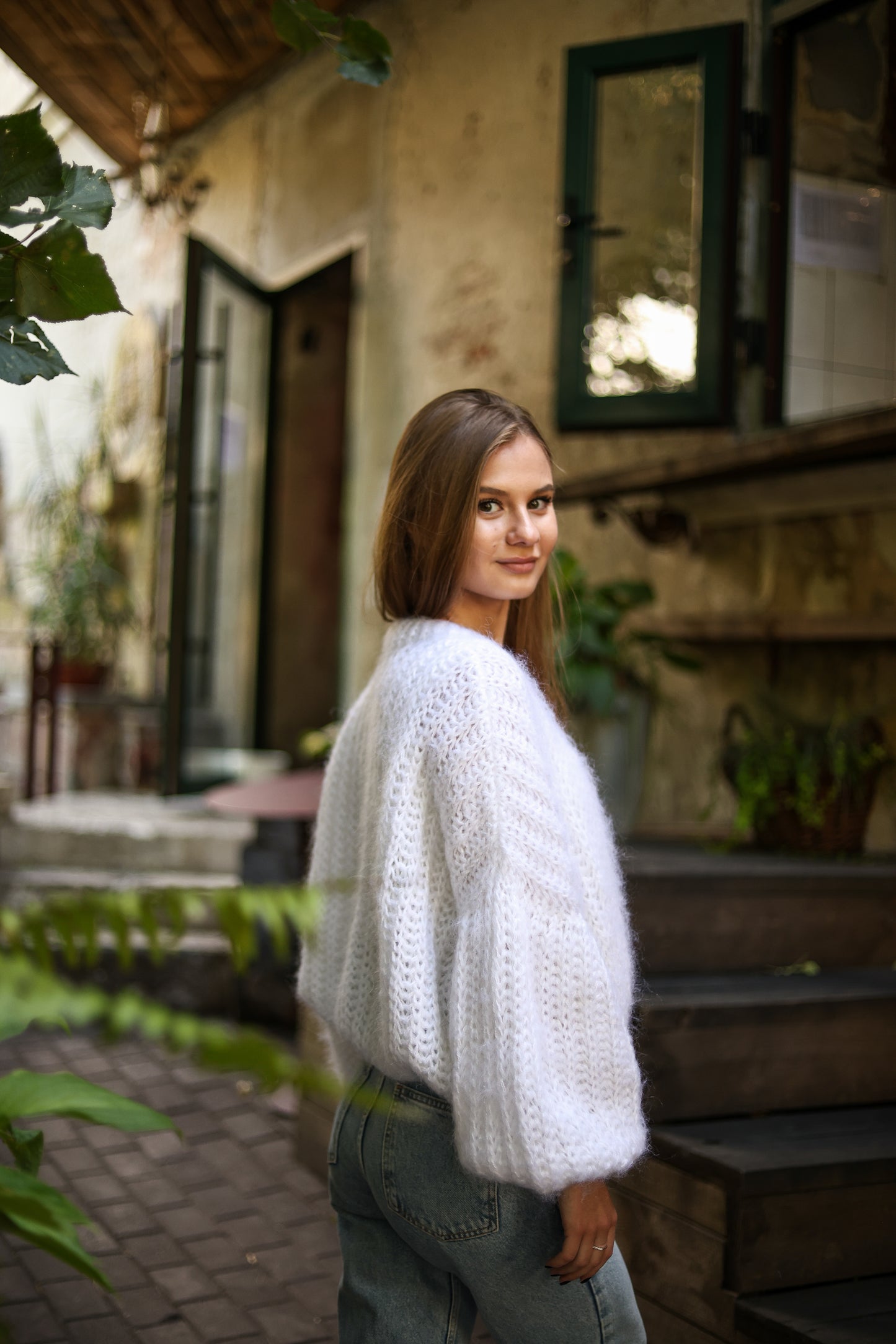 Elegant Handmade Women's White Mohair Cardigan