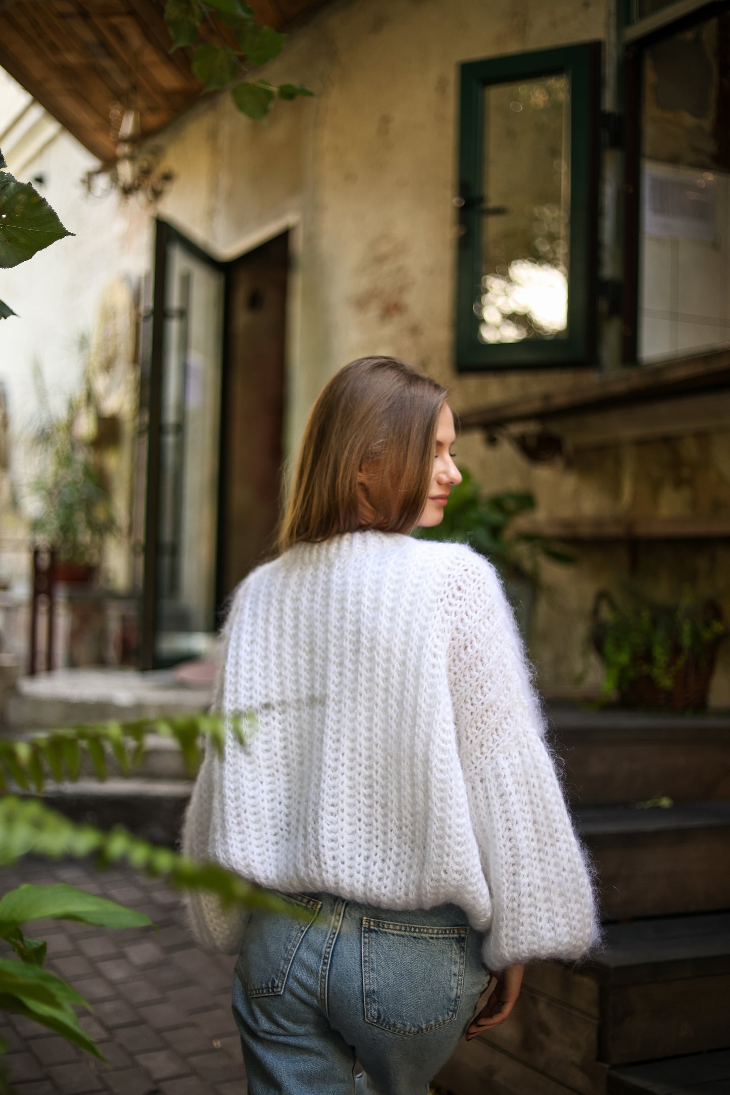 Elegant Handmade Women's White Mohair Cardigan