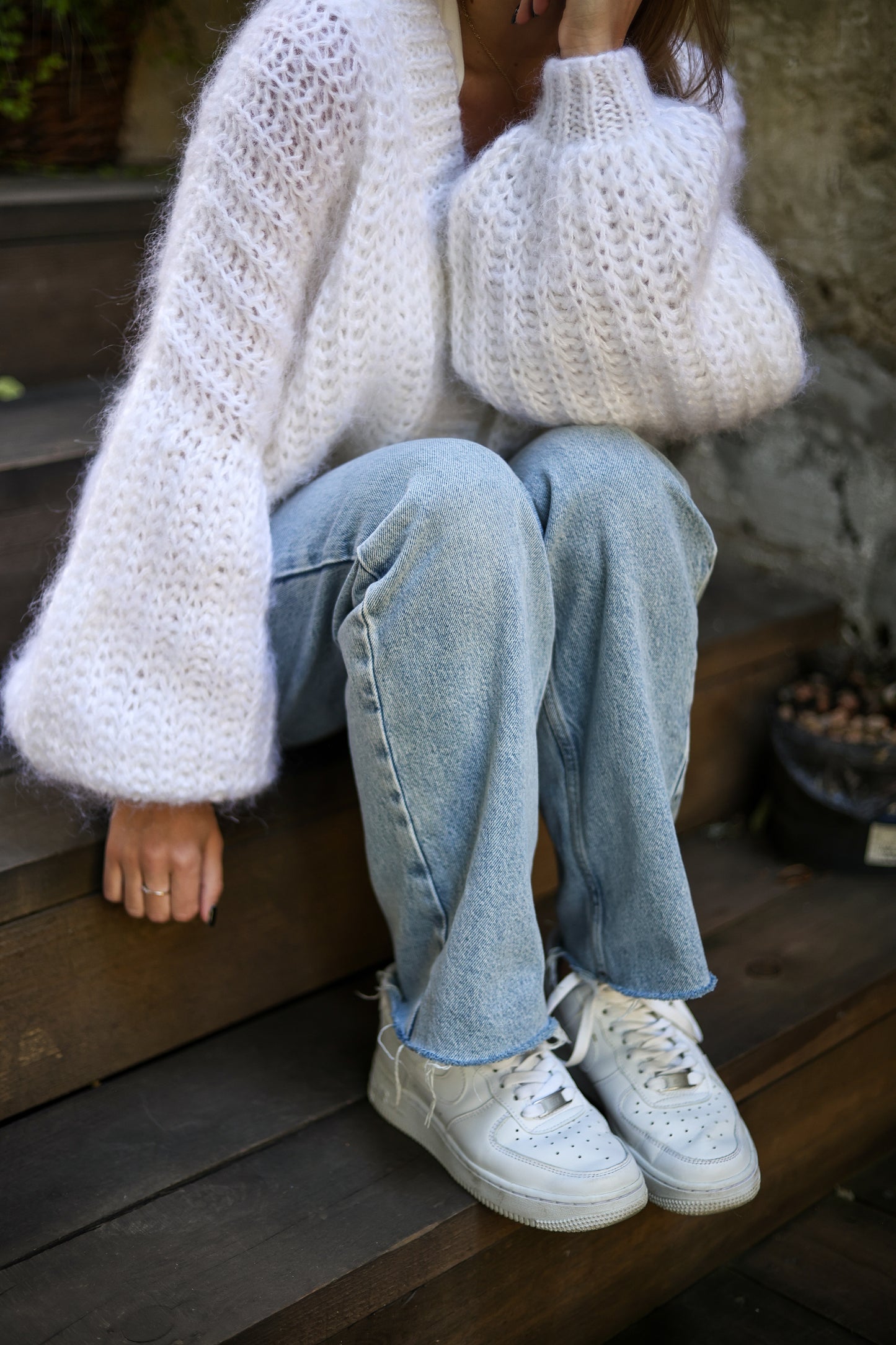 Elegant Handmade Women's White Mohair Cardigan