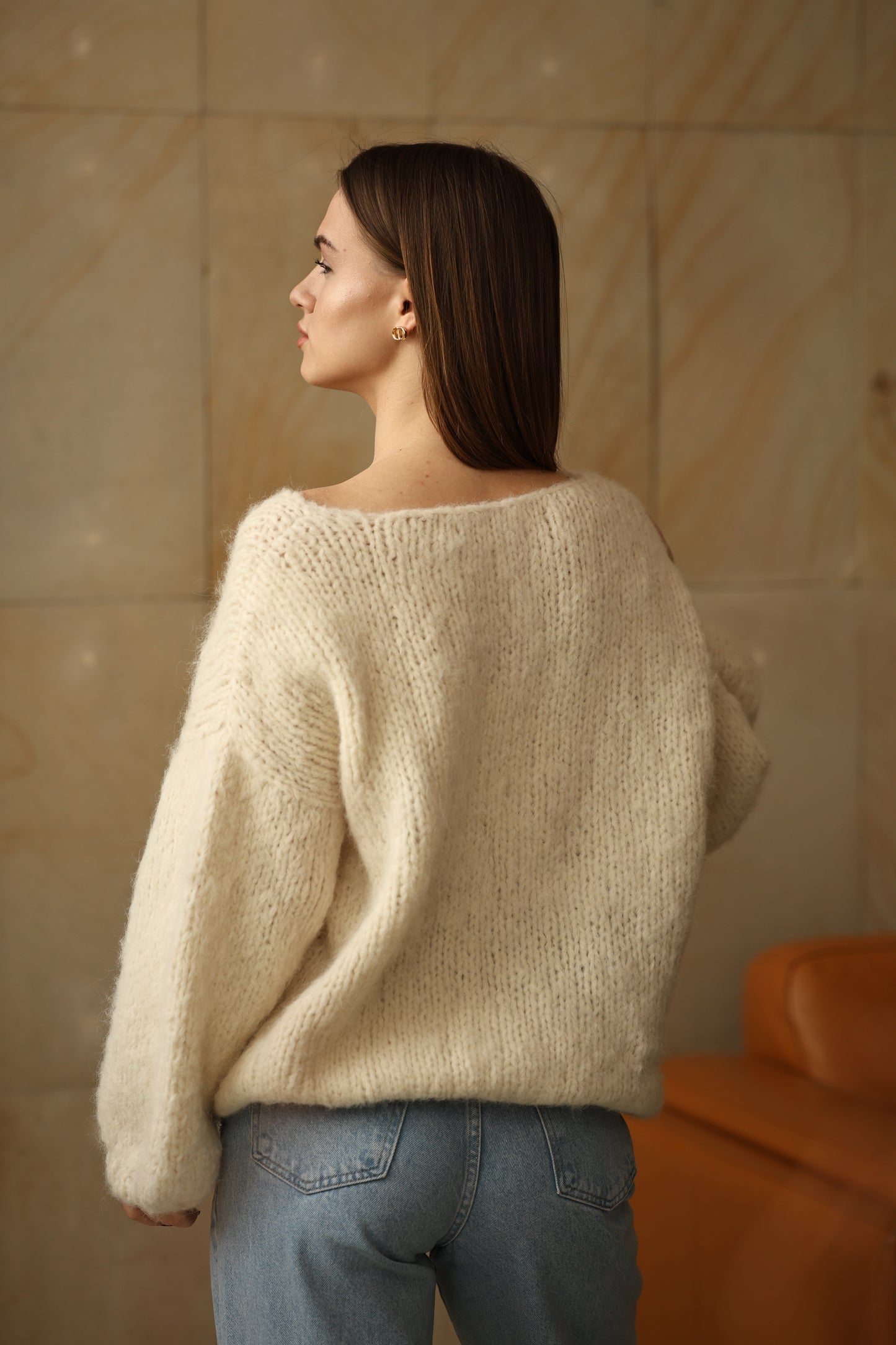 Handmade Cream Sweater in Alpaca and Wool