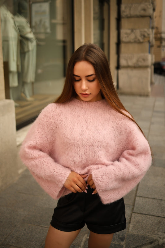 Women's Luxury Handmade Pink Alpaca Wool Pullover