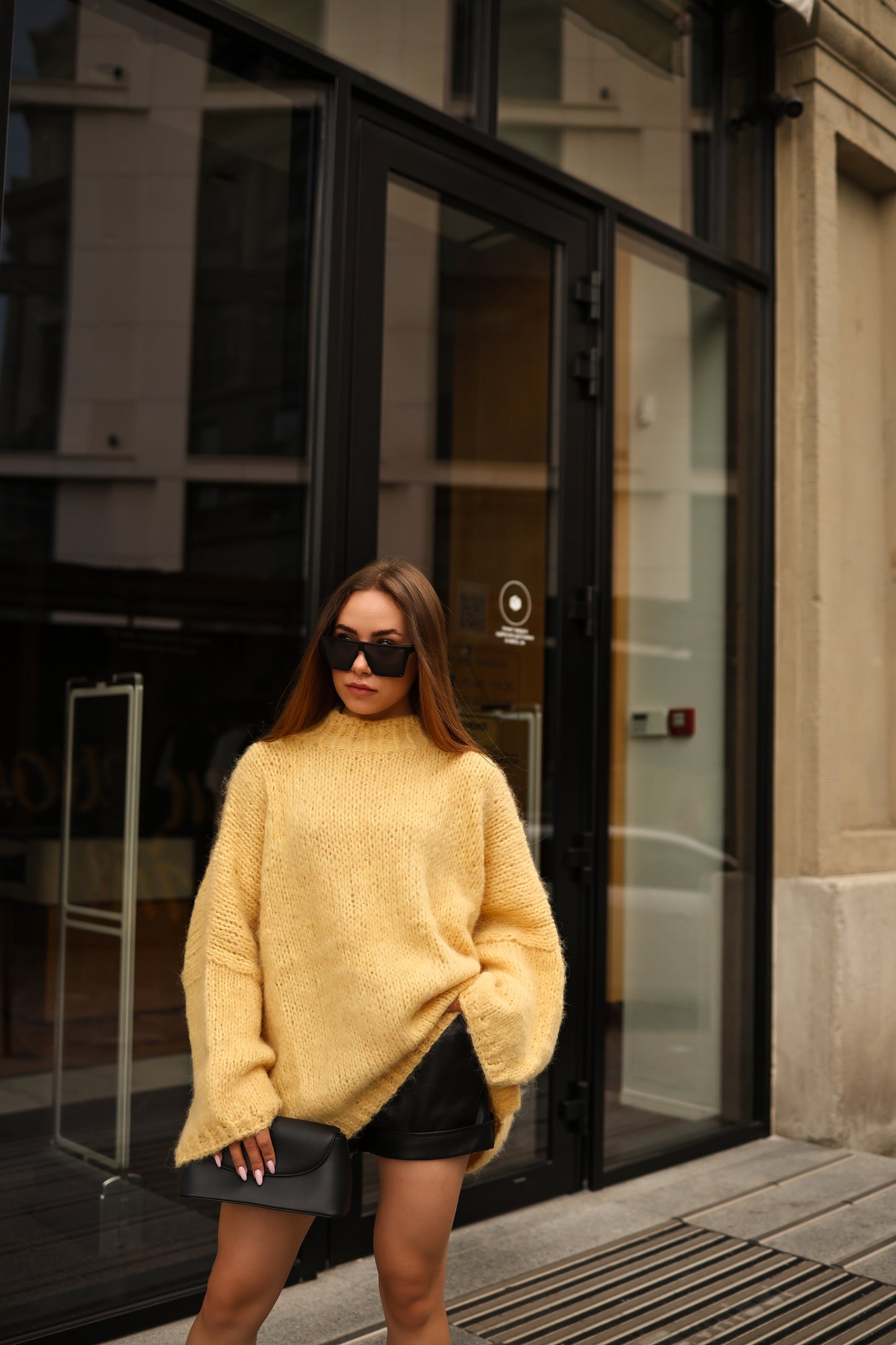 Chic Yellow Hand-Knitted Oversized Balloon Sleeve Sweater