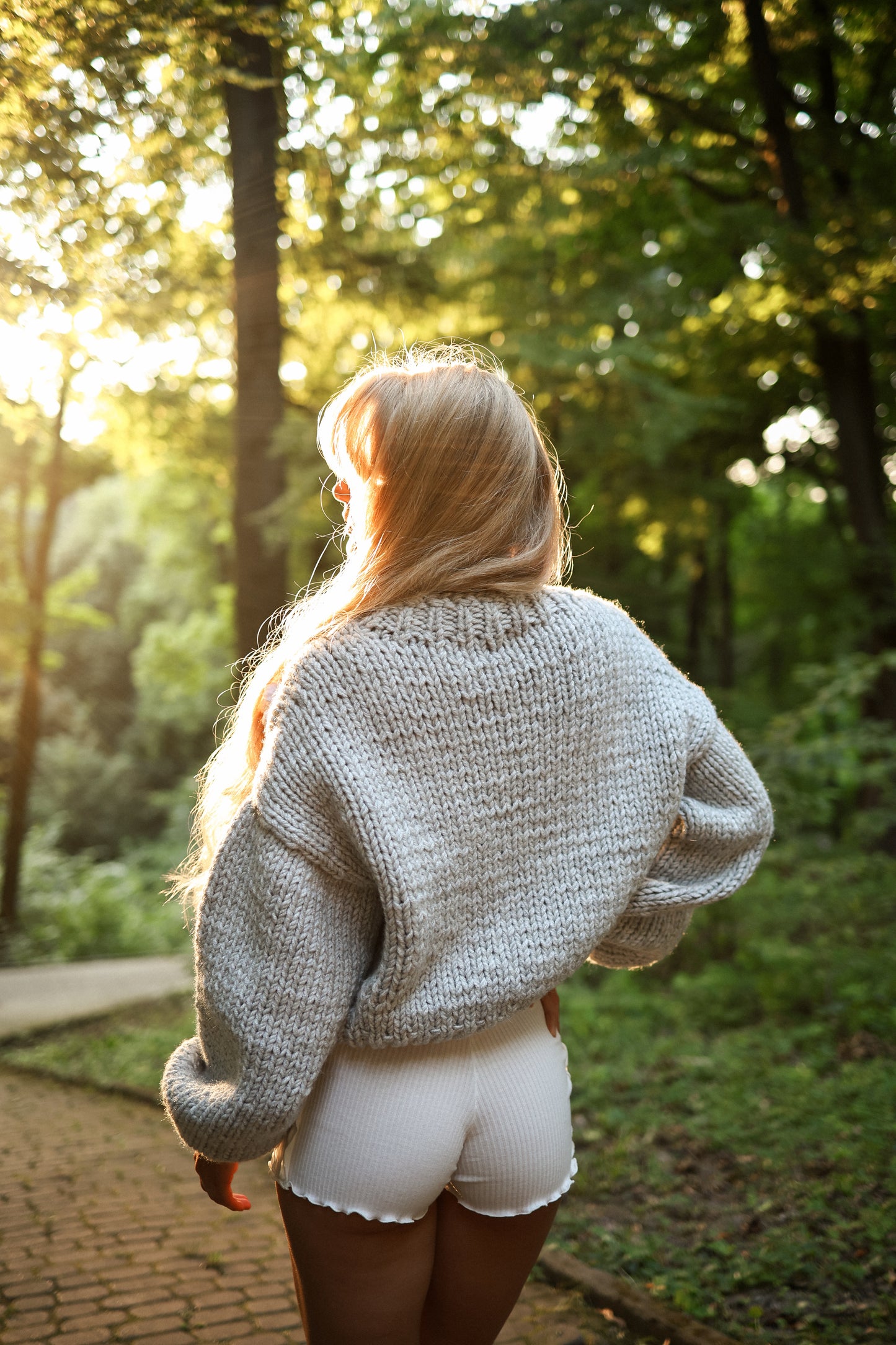 Women's Luxury Hand-Knitted Gray Rose Pattern Cardigan