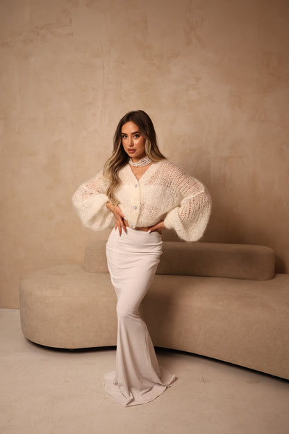 Handmade Women’s Luxurious White Mohair Cardigan