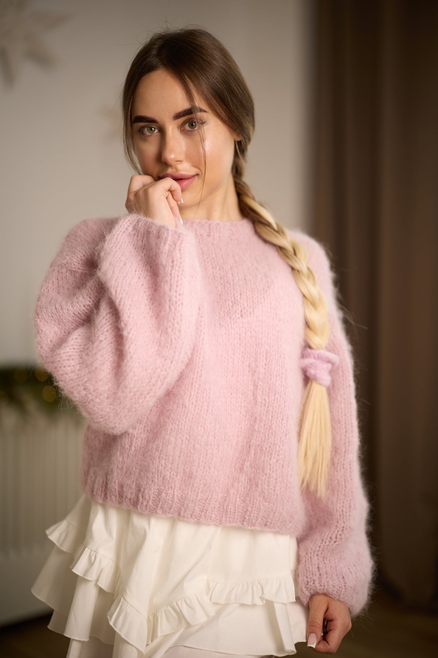 Women's Luxury Handmade Pink Alpaca Wool Pullover