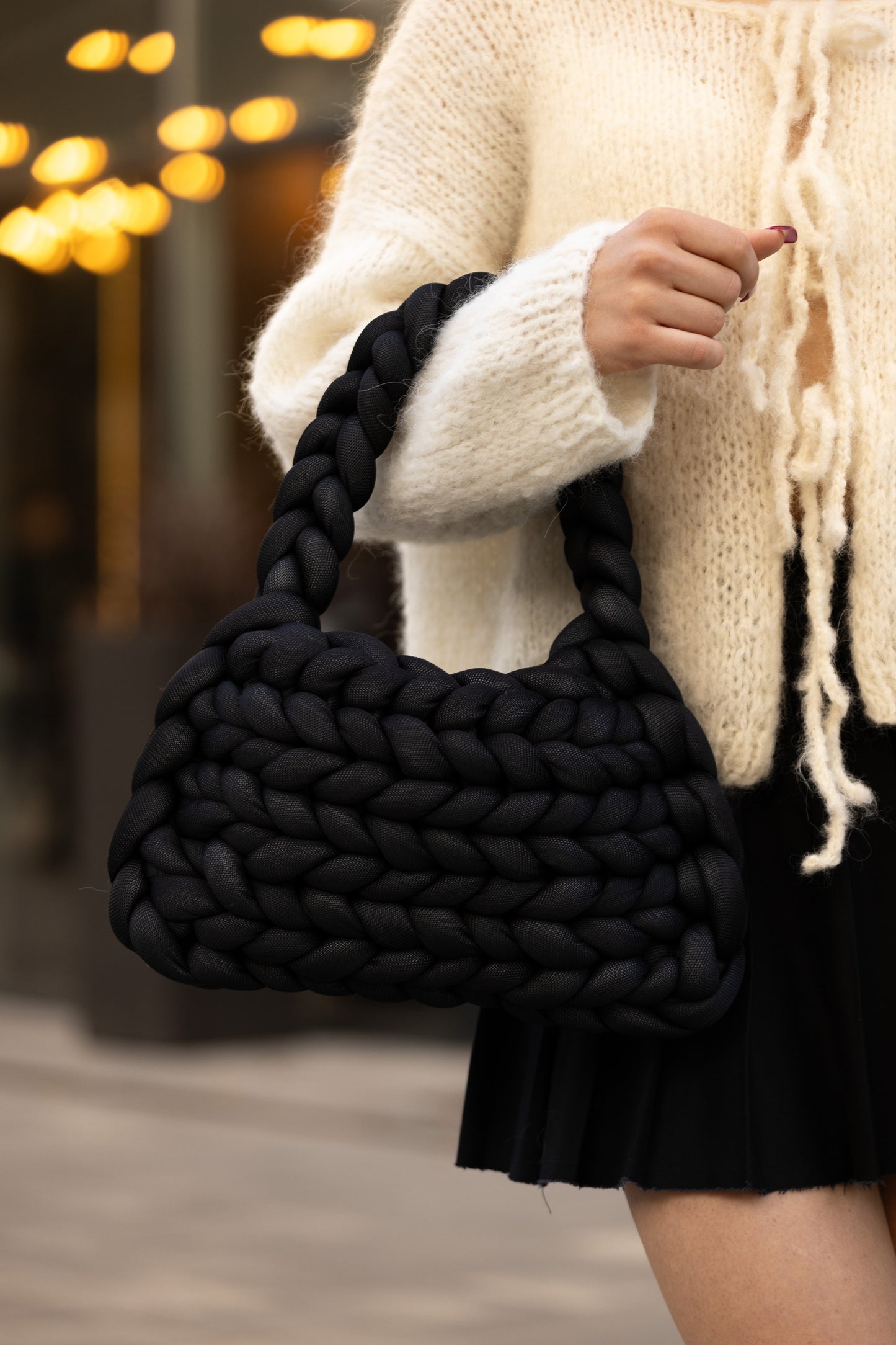 Handmade Black Chunky Handwoven Bag