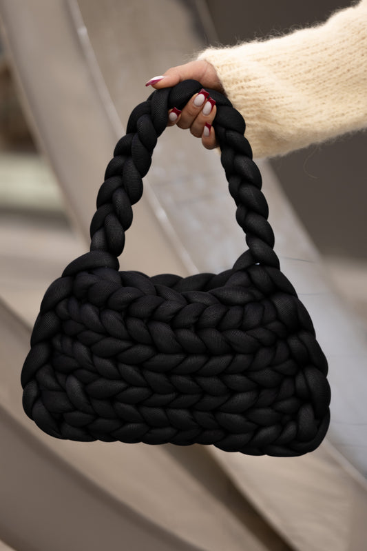 Handmade Black Chunky Handwoven Bag