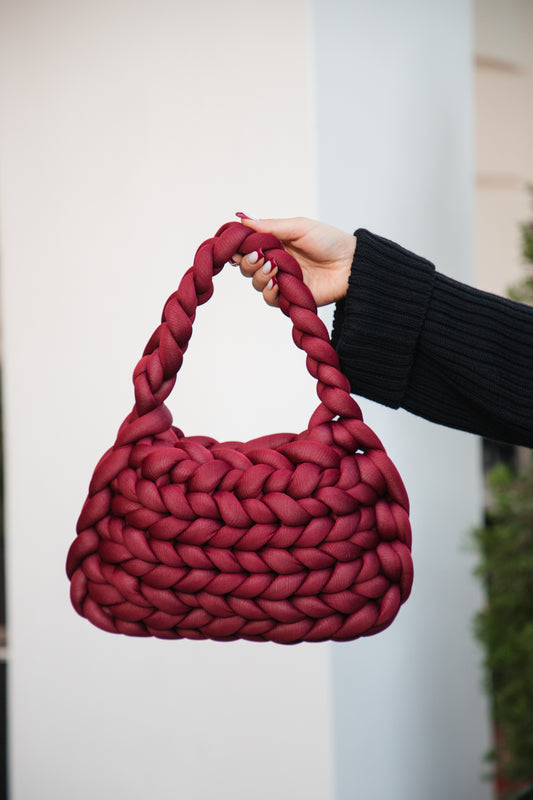 Handmade Burgundy Chunky Handwoven Bag