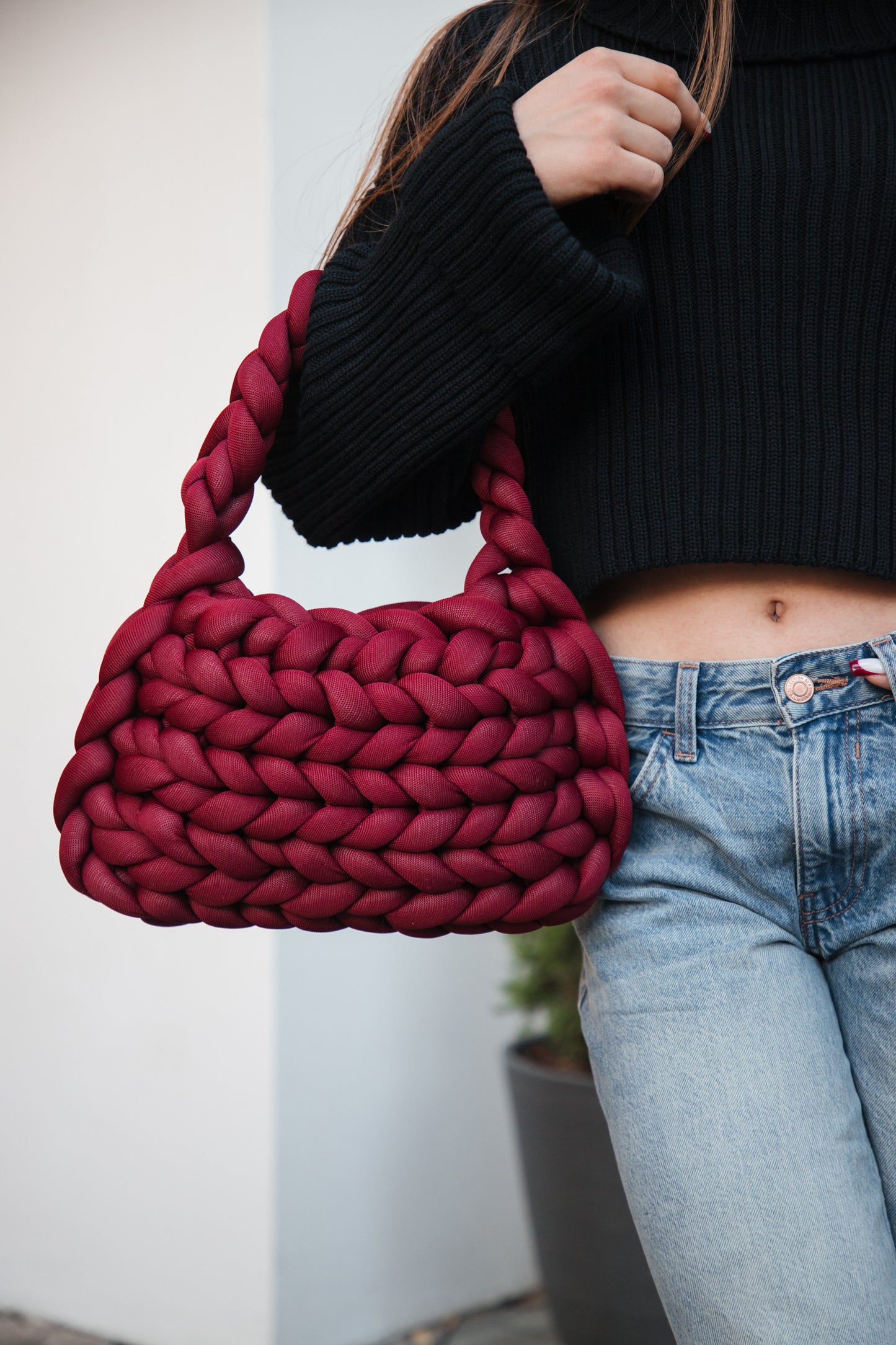 Handmade Burgundy Chunky Handwoven Bag