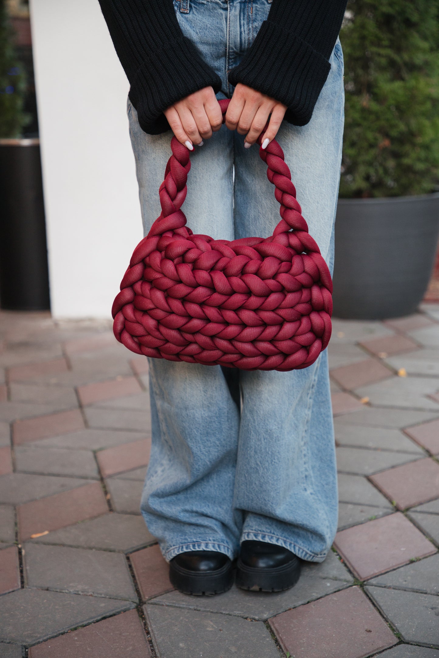 Handmade Burgundy Chunky Handwoven Bag