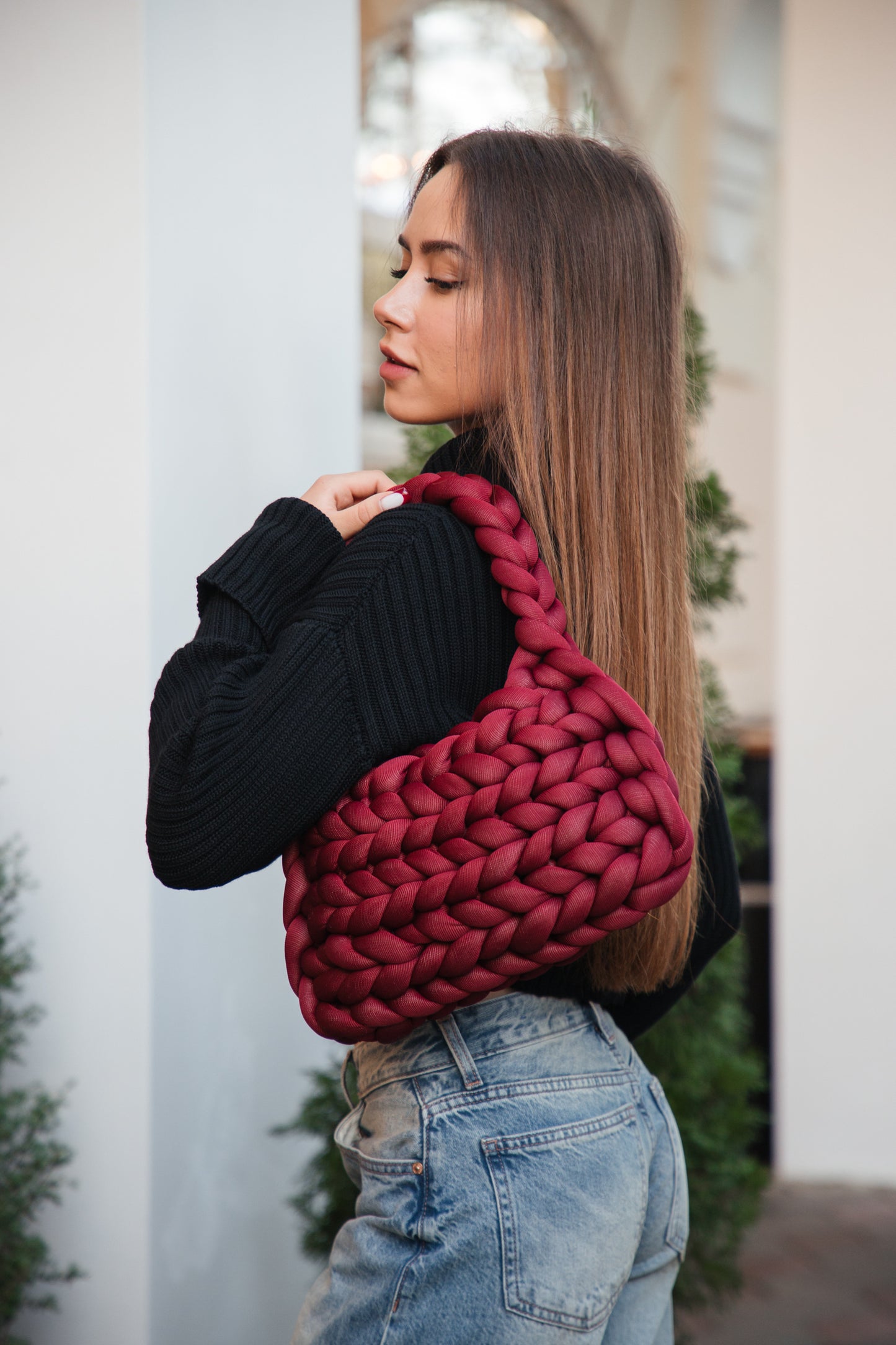 Handmade Burgundy Chunky Handwoven Bag