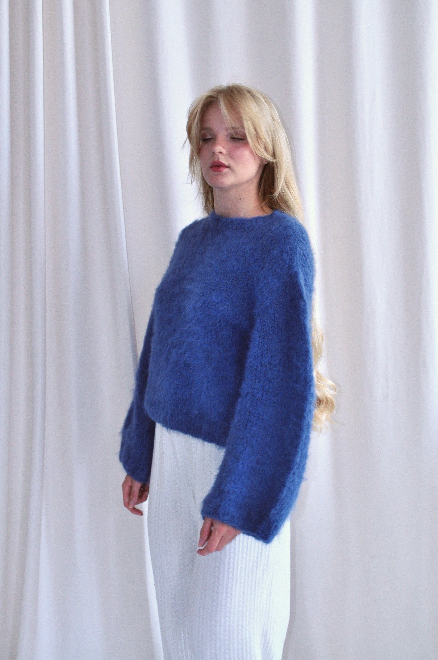 Women's Luxury Handmade Blue Alpaca Wool Pullover