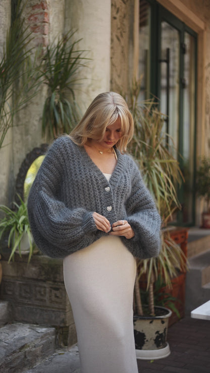 Elegant Handmade Women's Gray Mohair Cardigan