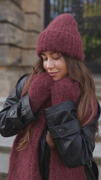 Luxury Handmade Women's Alpaca Wool Winter Hat, Scarf, and Gloves Set